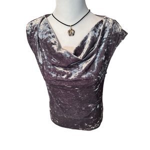 306. NWOT DKNY CRUSHED VELVET GRAY SLEEVELESS COWL NECK WOMENS TOP MSRP $49